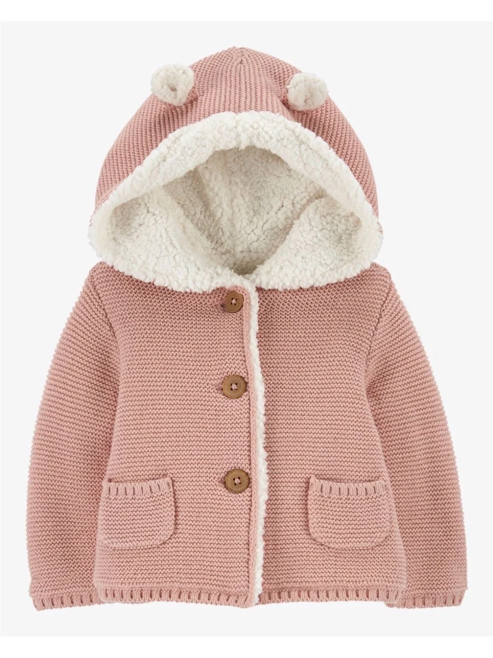 Carter's Dusty Pink Knit Hooded Jacket with Cream Sherpa Lining